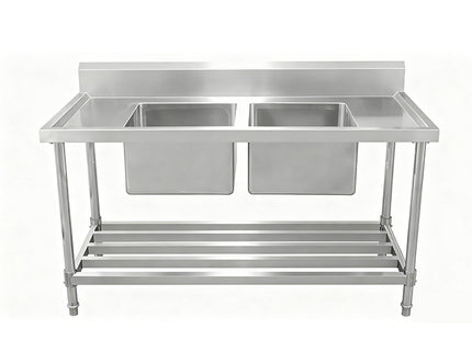 Work Bench - Double Sink with Pipe Undershelf