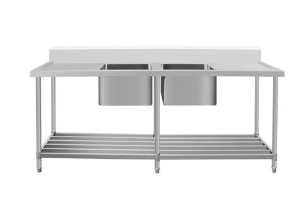 Work Bench - Double Sink with Pipe Undershelf
