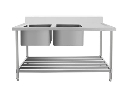 Work Bench - Double Sink with Pipe Undershelf