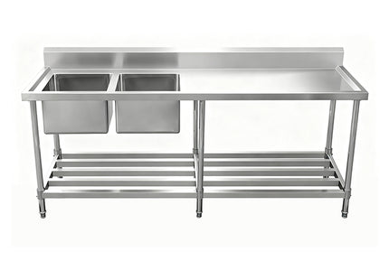 Work Bench - Double Sink with Pipe Undershelf