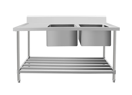 Work Bench - Double Sink with Pipe Undershelf