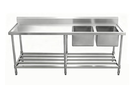 Work Bench - Double Sink with Pipe Undershelf
