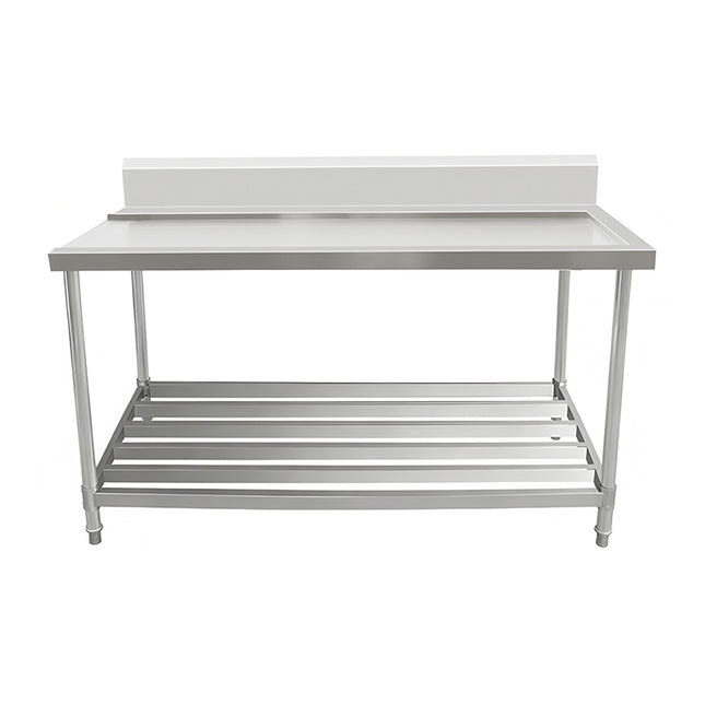 Outlet Bench with Splashback & Pipe Undershelf