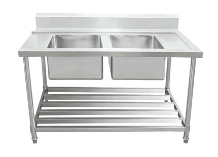 Inlet Bench  - Double Sink with Splashback & Pipe Undershelf