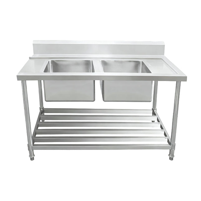 Inlet Bench  - Double Sink with Splashback & Pipe Undershelf