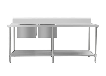 Inlet Bench  - Double Sink with Splashback & Pipe Undershelf