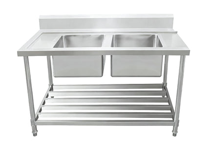 Inlet Bench  - Double Sink with Splashback & Pipe Undershelf